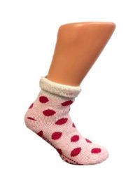 Boru Wollen Anti Slip (Dots) Sokken Met Omslag Roze - 39-42