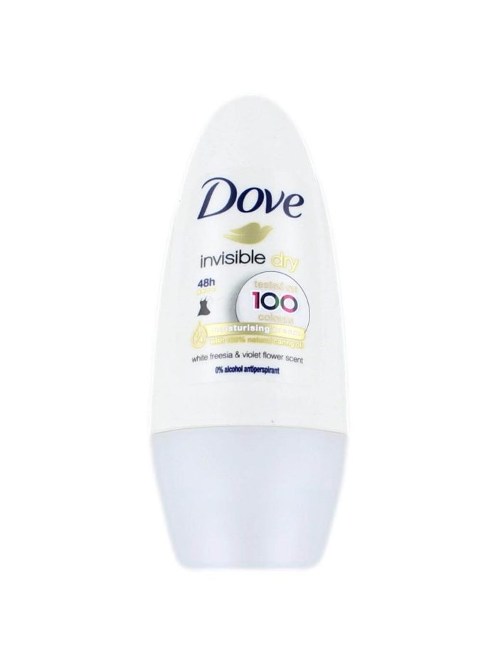 Dove Deodorant Roller Invisible Dry 0% Alcohol Tegen Witte Strepen, 50 ml